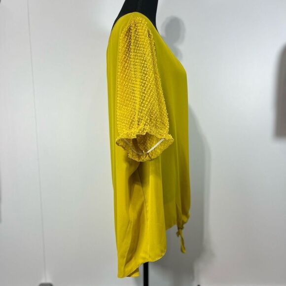 New Retrology Turmeric Metallic Tie Puff Sleeve Blouse Sz 2x Women’s Yellow - Picture 5 of 9